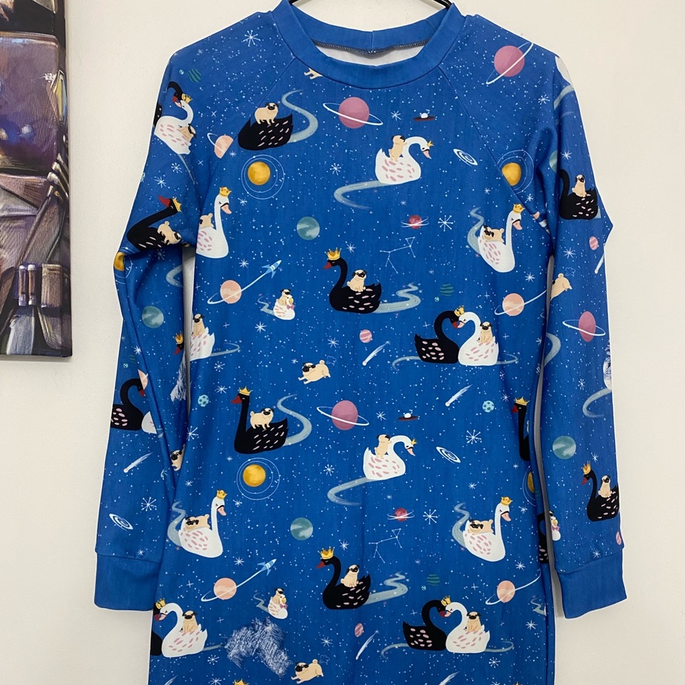Black Milk Clothing Pugs On A Swan Sweater Dress